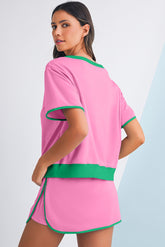 Bonbon Colorblock Edge Drop Shoulder T Shirt and Skort Set